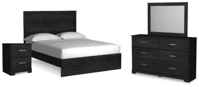 Cama Queen Belachime con paneles, tocador, espejo y mesita de noche