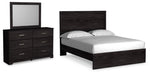 Cama Queen con paneles, tocador y espejo Belachime