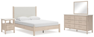 Cama Queen Cadmori con paneles, tocador, espejo y mesita de noche