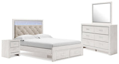Cama Queen Altyra con almacenamiento, tocador con espejo y mesita de noche