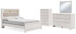 Cama con librería Queen Altyra, tocador, espejo y cómoda