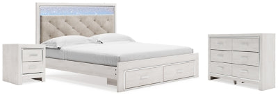 Cama King con almacenaje, cómoda y mesita de noche Altyra