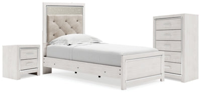 Cama individual con paneles, cómoda y mesita de noche Altyra