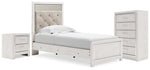 Cama individual con paneles, cómoda y mesita de noche Altyra