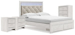 Cama Queen Altyra con almacenaje, cómoda y dos mesitas de noche