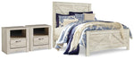 Cama Queen Bellaby con paneles Crossbuck y dos mesitas de noche