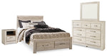 Cama Queen Bellaby con almacenamiento, tocador, espejo y mesita de noche