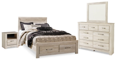 Cama Queen Bellaby con almacenamiento, tocador, espejo y mesita de noche