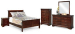 Cama de tres plazas Alisdair, tocador, espejo, cómoda y mesita de noche
