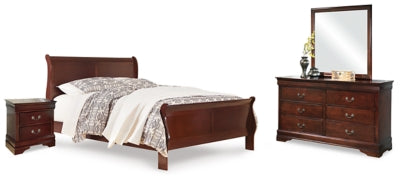 Cama Queen tipo trineo Alisdair, tocador, espejo y mesita de noche