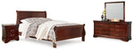 Cama King tipo trineo Alisdair, tocador, espejo y mesita de noche