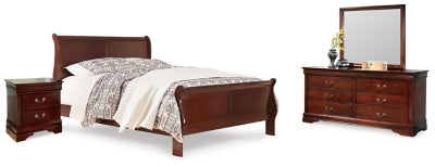 Cama King tipo trineo Alisdair, tocador, espejo y mesita de noche