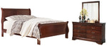 Cama King tipo trineo Alisdair, tocador y espejo