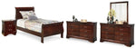 Cama trineo individual Alisdair, 2 cómodas, espejo y mesita de noche