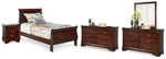 Cama trineo individual Alisdair, 2 cómodas, espejo y mesita de noche