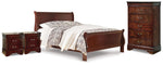 Cama Queen tipo trineo Alisdair, cómoda y dos mesitas de noche