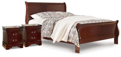 Cama Queen tipo trineo Alisdair y dos mesitas de noche