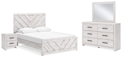 Cama Queen Cayboni con paneles, tocador, espejo y mesita de noche