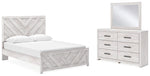 Cama Queen Cayboni con paneles, cómoda y espejo