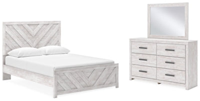 Cama Queen Cayboni con paneles, cómoda y espejo