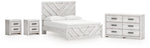 Cama Cayboni Queen con paneles, cómoda y dos mesitas de noche
