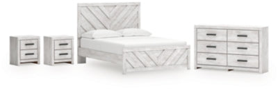 Cama Cayboni Queen con paneles, cómoda y dos mesitas de noche