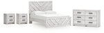 Cama Cayboni Queen con paneles, cómoda y dos mesitas de noche