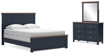 Cama tamaño queen Landocken, tocador y espejo