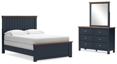 Cama Landocken con paneles completos, tocador y espejo