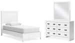 Cama individual con paneles, cómoda y espejo Binterglen