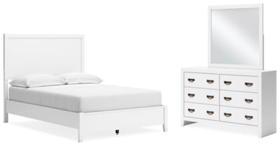 Cama completa Binterglen con panel, cómoda y espejo
