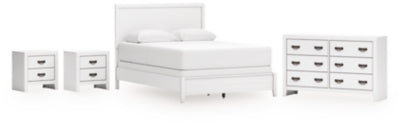 Cama Queen con paneles Binterglen, cómoda y dos mesitas de noche
