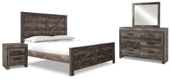 Cama con paneles Wynnlow King Crossbuck, tocador, espejo y mesita de noche