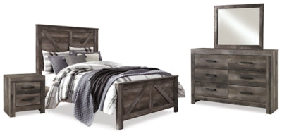 Wynnlow Queen Crossbuck Panel Bed, Dresser, Mirror, and Nightstand