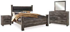 Cama con dosel Wynnlow King, cómoda, espejo y mesita de noche