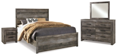 Cama Queen con paneles Wynnlow, tocador, espejo y mesita de noche