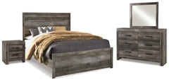 Cama Queen con paneles Wynnlow, tocador con espejo y mesita de noche