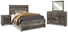 Cama Queen Wynnlow con paneles, tocador, espejo y dos mesitas de noche