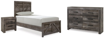 Cama individual con paneles, cómoda y mesita de noche Wynnlow