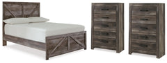 Cama completa con paneles cruzados Wynnlow y dos cómodas