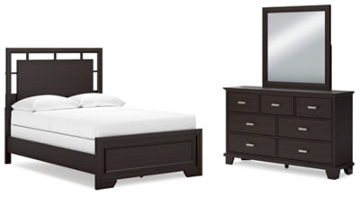Cama Covetown con paneles completos, tocador y espejo