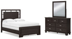 Cama Covetown con paneles completos, tocador y espejo