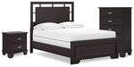 Cama, cómoda y mesita de noche Covetown con paneles completos