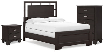 Cama, cómoda y mesita de noche Covetown con paneles completos