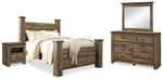Cama con dosel Trinell Queen, cómoda, espejo y mesita de noche