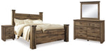 Cama con dosel Trinell King, cómoda, espejo y mesita de noche