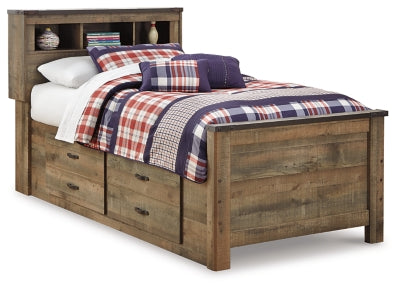 Cama librería individual Trinell con dos cajones de almacenamiento