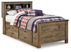 Cama librería individual Trinell con dos cajones de almacenamiento