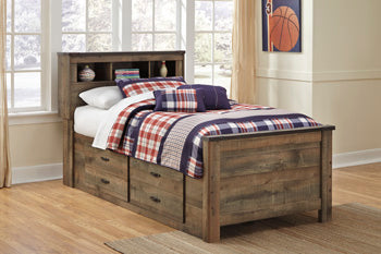 Cama librería individual Trinell con dos cajones de almacenamiento
