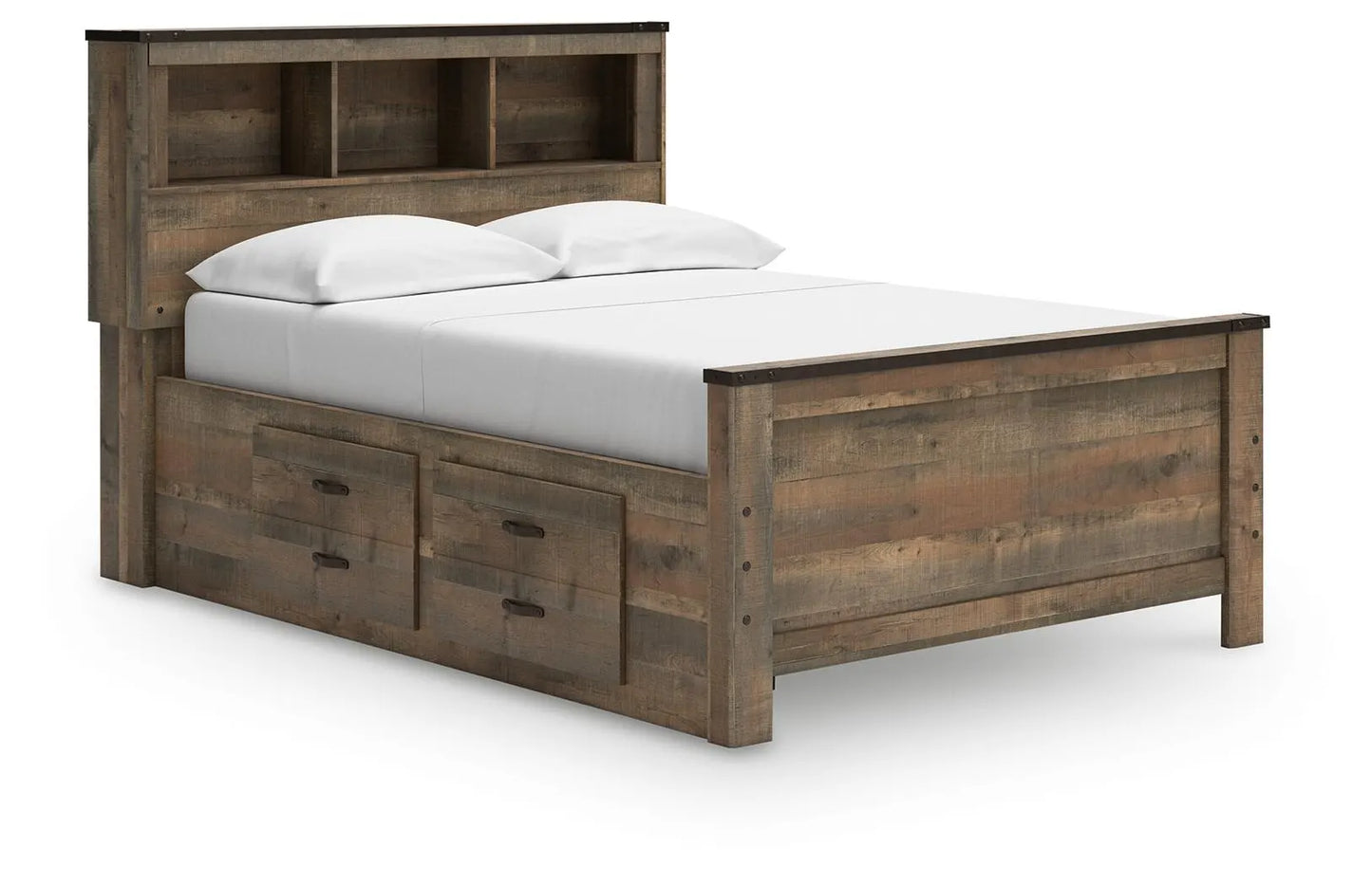 Cama Trinell con estantería completa y 2 cajones de almacenamiento